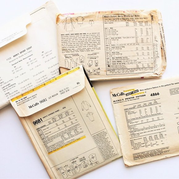 Vintage Sewing Patterns Men's Clothing Lot of 4 Shirts Robe Knit Sport Coat PJ's - Picture 4 of 5